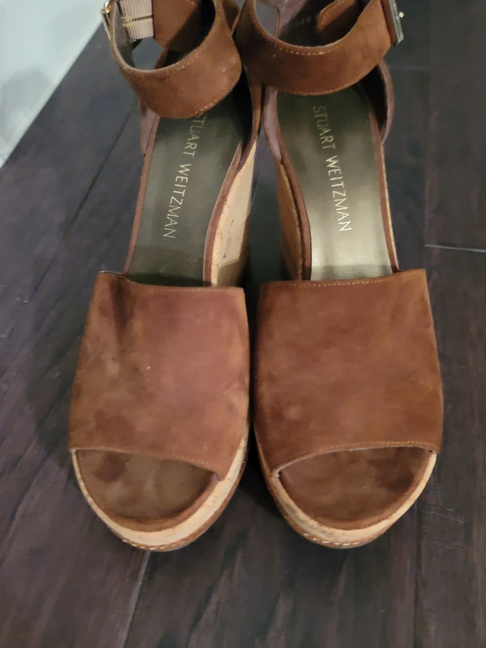Stuart Weitzman Brown Suede Cork Ankle-Strap Wedges - Picture 2 of 4